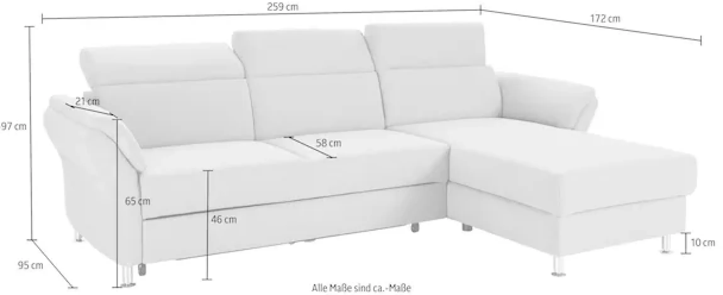 sit&more Ecksofa »Avignon L-Form« Kopfteilverstellung, wahlweise mit Schlaffunktion und Bettkasten