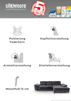 sit&more Ecksofa »Cabrio L-Form, B: 274 cm, mit Sitztiefen-, Arm- & Kopfteilverstellung« 3 Nierenkissen, Federkern, optional Schlaffunktion und Stauraum