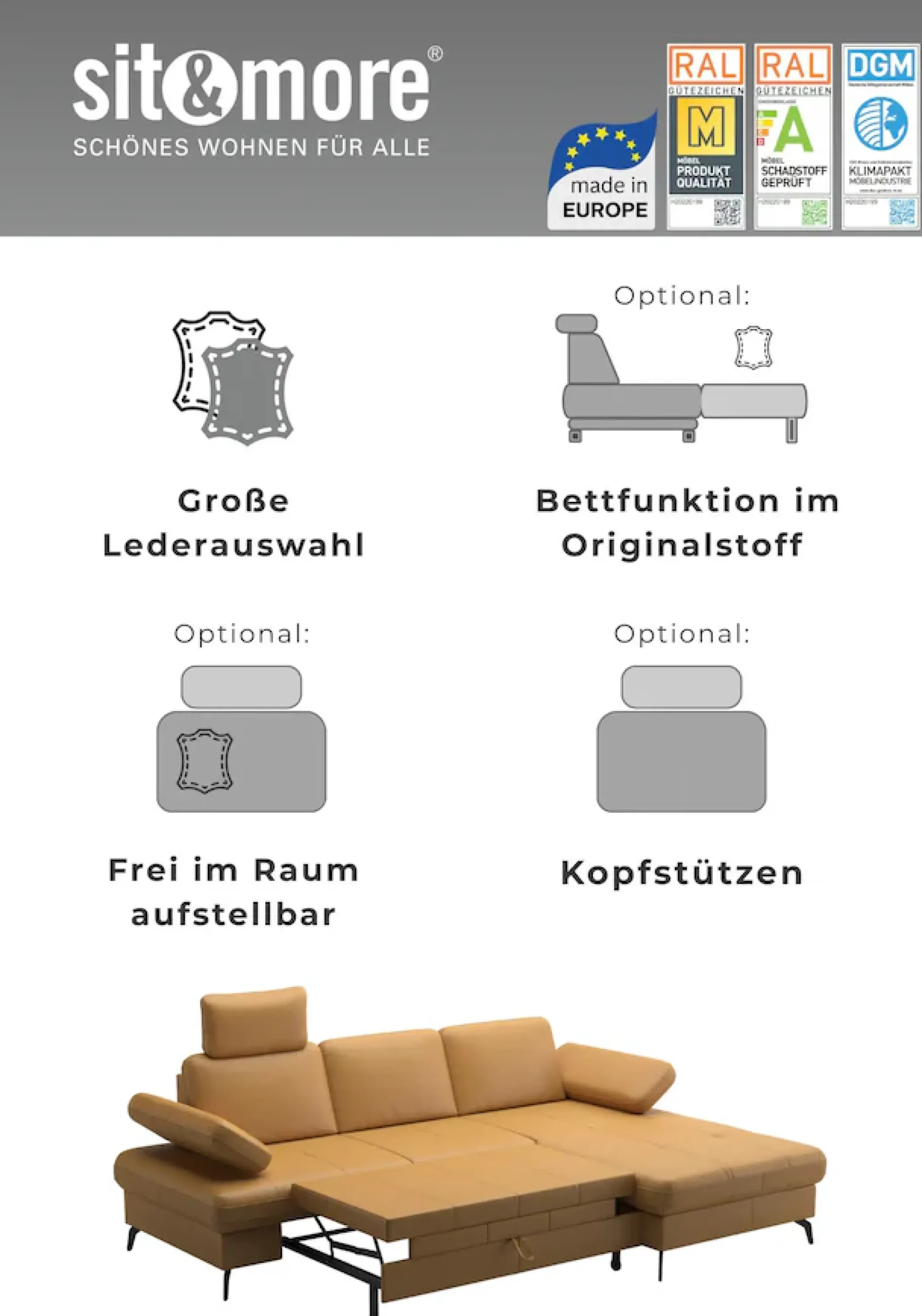 sit&more Ecksofa »Morris Jubi, Ottomane, Breite 238 cm« mit Armteilfunktion, wahlweise mit Schlaffunktion