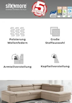 sit&more Ecksofa »Valantine L-Form, B: 272 cm, Armteilverstellung, Kopfteilverstellung« Armteilverstellung, Wellenunterfederung, modernes Design