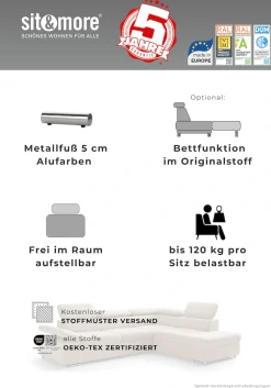 sit&more Ecksofa »Valantine L-Form, B: 272 cm, Armteilverstellung, Kopfteilverstellung« Armteilverstellung, Wellenunterfederung, modernes Design