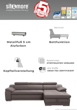 sit&more 3-Sitzer »Andiamo, B: 200 cm, Kopfteilverstellung, Wellenunterfederung« Komfortable Sitzhöhe 43 cm, frei im Raum stellbar, modernes Design
