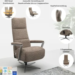 sit&more TV-Sessel »Vario Comfort, inkl. Kopfteilverstellung & 360° Drehfunktion« mit Gasdruck, Höhe der Armlehnen 62cm