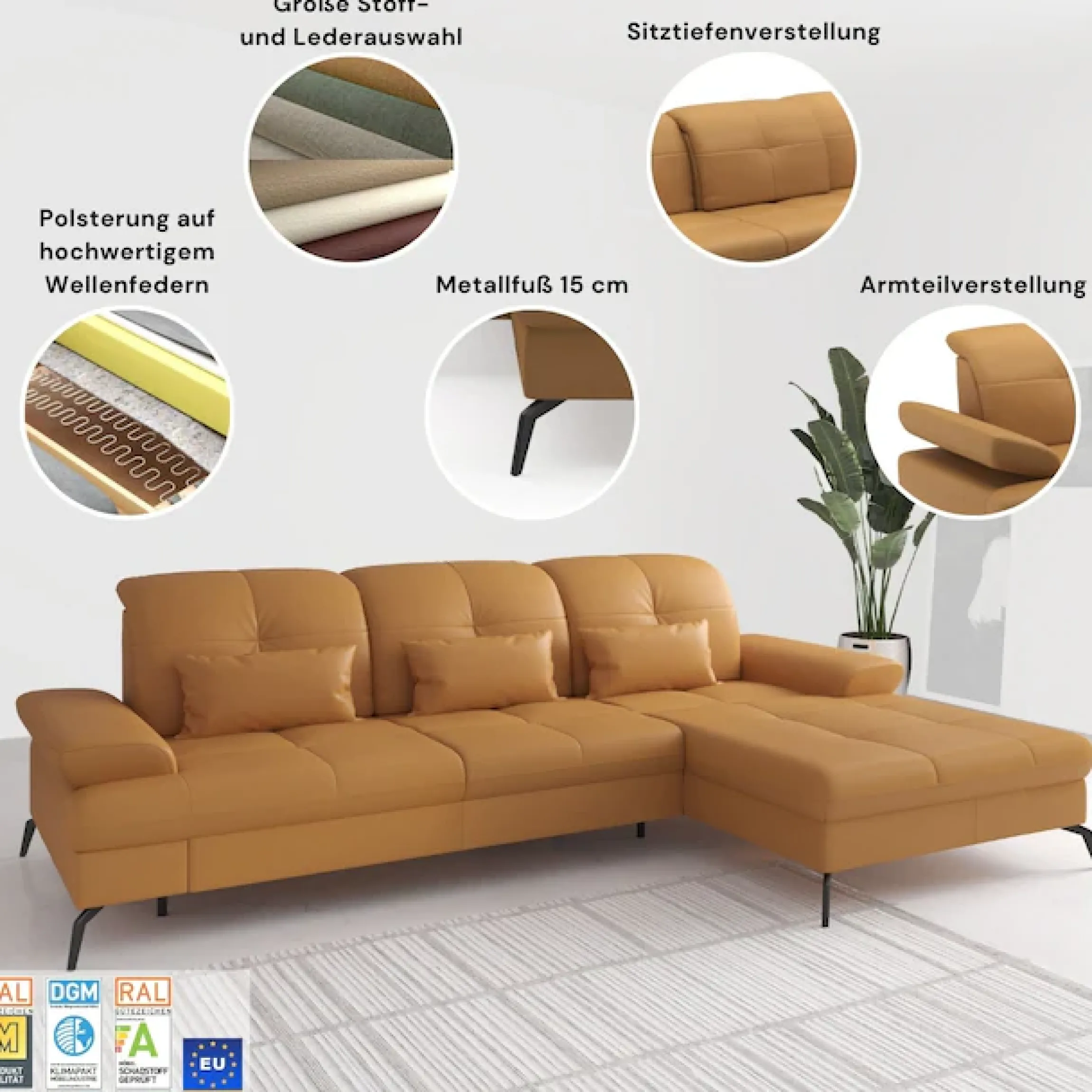 sit&more Wohnlandschaft »Amica, U-Form, inkl. Sitztiefenverstellung und Armteilverstellung« wahlweise mit Kopfteilverstellung, Schlaffunktion und Bettkasten