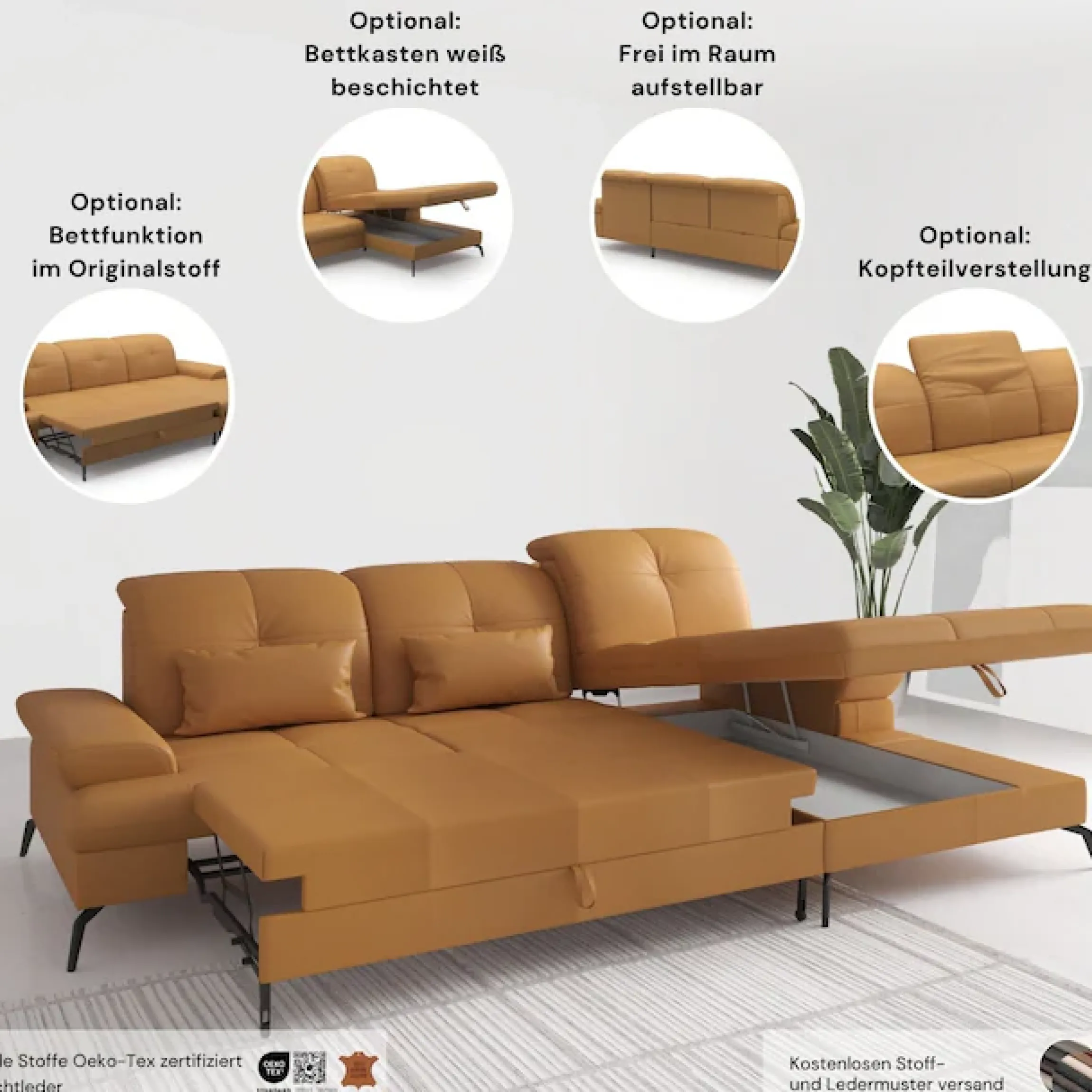 sit&more Wohnlandschaft »Amica, U-Form, inkl. Sitztiefenverstellung und Armteilverstellung« wahlweise mit Kopfteilverstellung, Schlaffunktion und Bettkasten