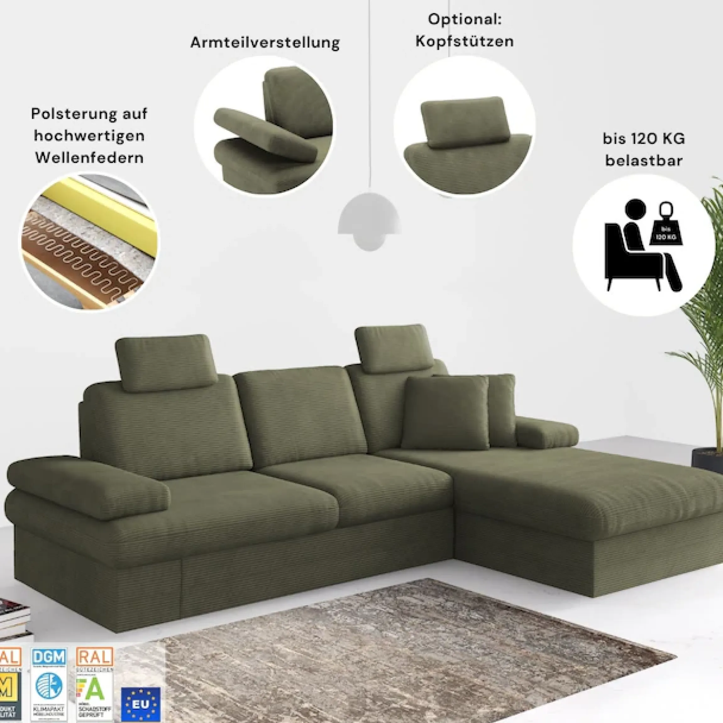 sit&more Wohnlandschaft »Moreno U-Form, B: 309 cm« mit Armteilverstellung, optional Schlaffunktion