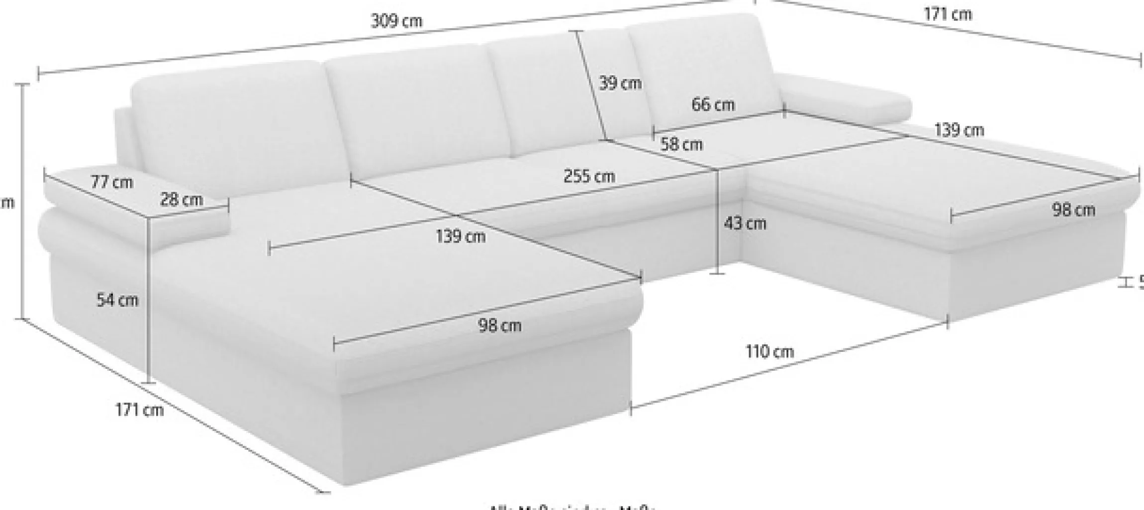 sit&more Wohnlandschaft »Moreno U-Form, B: 309 cm« mit Armteilverstellung, optional Schlaffunktion