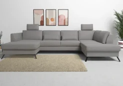 sit&more Wohnlandschaft »Olsen U-Form« inklusive Sitztiefenverstellung, optional Schlaffunktion, 15cm hoch