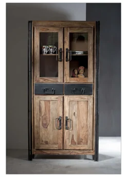 SIT Vitrine »PANAMA Industrial Akazie mit 4 Türen & 2 Schubladen« Altmetall-Akzente mit Gebrauchsspuren im authentischen Look