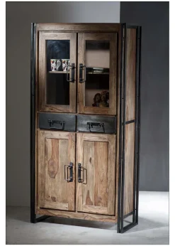 SIT Vitrine »PANAMA Industrial Akazie mit 4 Türen & 2 Schubladen« Altmetall-Akzente mit Gebrauchsspuren im authentischen Look