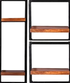 SIT Wandregal »Accra Wandregal-Set 3-teilig aus Mangoholz mit Altmetall« Set,1 hohes & 2 breite Wandregale für flexible Wandgestaltung