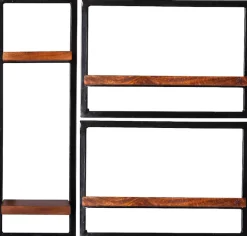SIT Wandregal »Agadir Wandregal-Set 3-teilig aus Mangoholz mit Altmetall« Set,1 hohes & 2 breite Wandregale für flexible Wandgestaltung