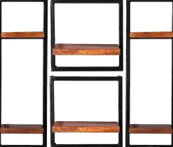 SIT Wandregal »Almería Wandregal-Set 4-teilig aus Mangoholz mit Altmetall« Set,2 hohe & 2 kleine Wandregale für flexible Wandgestaltung