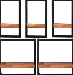 SIT Wandregal »Amritsar Wandregal-Set 5-teilig aus Mangoholz mit Altmetall« 3 schmale & 2 breite Wandregale für flexible Gestaltung