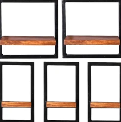 SIT Wandregal »Amritsar Wandregal-Set 5-teilig aus Mangoholz mit Altmetall« 3 schmale & 2 breite Wandregale für flexible Gestaltung