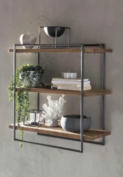 SIT Wandregal »ROMANTEAKA Hängeregal aus Teakholz mit 3 Böden im Industrial-Stil« Recyceltes Teakholz trifft modernes Metallgestell