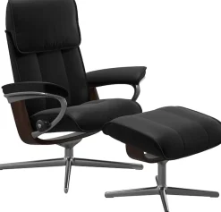 Stressless® Relaxsessel »Admiral« Set, Relaxsessel inkl. Hocker,mit Cross Base, Größe M & L, Holzakzent Braun