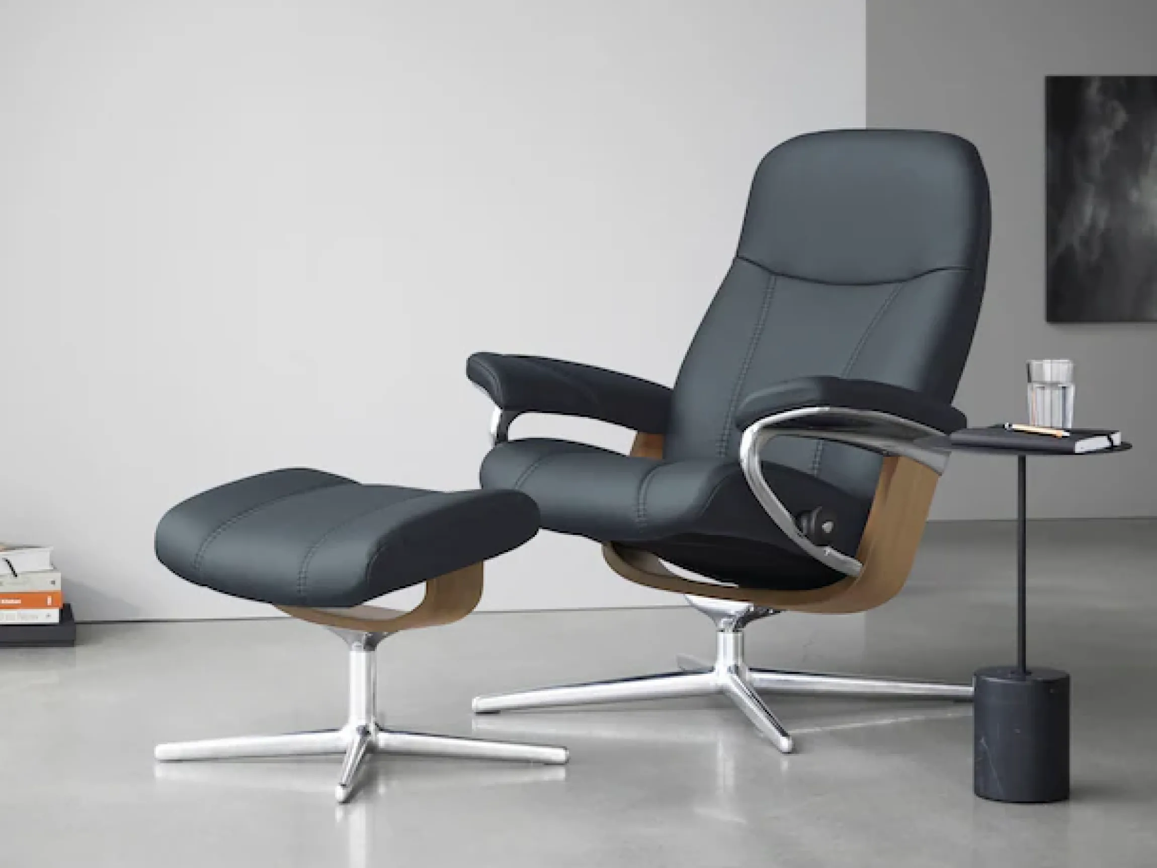 Stressless® Relaxsessel »Consul« Set, Relaxsessel mit Hocker,mit Hocker, mit Cross Base, Größe S, M & L, Holzakzent Eiche