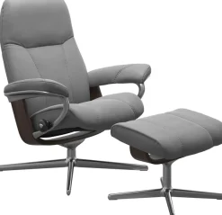 Stressless® Relaxsessel »Consul« Set, Relaxsessel mit Hocker,mit Hocker, mit Cross Base, Größe S, M & L, Holzakzent Wenge