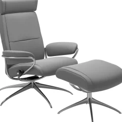Stressless® Relaxsessel »Paris« Set, Relaxsessel mit Hocker,mit Hocker, Low Back mit Kopfstütze, mit Star Base, Gestell Chrom