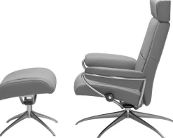 Stressless® Relaxsessel »Paris« Set, Relaxsessel mit Hocker,mit Hocker, Low Back mit Kopfstütze, mit Star Base, Gestell Chrom