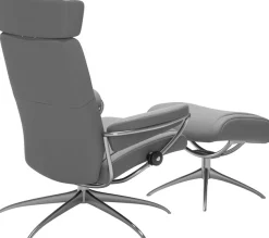 Stressless® Relaxsessel »Paris« Set, Relaxsessel mit Hocker,mit Hocker, Low Back mit Kopfstütze, mit Star Base, Gestell Chrom