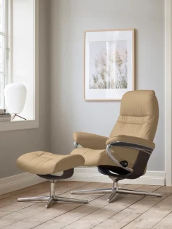 Stressless® Relaxsessel »Sunrise« Set, Relaxsessel mit Hocker,mit Hocker, mit Cross Base, Größe S, M & L, Holzakzent Wenge