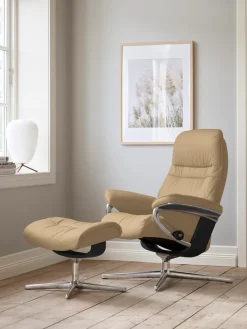 Stressless® Relaxsessel »Sunrise« Set, Relaxsessel mit Hocker,mit Hocker, mit Cross Base, Größe S, M & L, Holzakzent Schwarz