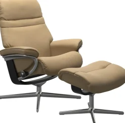 Stressless® Relaxsessel »Sunrise« Set, Relaxsessel mit Hocker,mit Hocker, mit Cross Base, Größe S, M & L, Holzakzent Schwarz