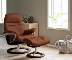 Stressless® Relaxsessel »Sunrise« Relaxsessel mit Hocker,mit Signature Base, Größe M, Gestell Braun, in 2 Lederqualitäten lieferbar