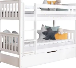 Ticaa Etagenbett »Sammy, umbaubar zu 2 Einzelbetten, edles Design im Landhausstil« 90x200cm,inklusive Schubkasten, 2x Rollrost, zertifiziertes Massivholz Kiefer