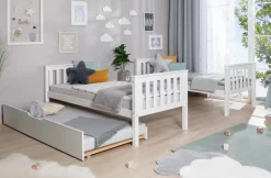 Ticaa Etagenbett »Sammy, umbaubar zu 2 Einzelbetten, edles Design im Landhausstil« 90x200cm,inklusive Schubkasten, 2x Rollrost, zertifiziertes Massivholz Kiefer