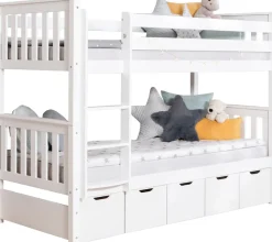 Ticaa Etagenbett »Sammy« 90x200cm,mit Stauraum, umbaubar zu 2 Einzelbetten, Rollrost, Massivholz