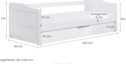 Ticaa Funktionsbett »Melinda, Daybett, Jugendbett, 2 Schlafplätze, Schublade auf Rollen« 90x200cm,FSC®-zertifizierte Kiefer, 2 Rollroste, Massivholz