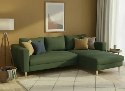 TRENDMANUFAKTUR Ecksofa »Amazing, wahlw. mit Schlaffunktion & Bettkasten, Fuß Buche lackiert« Recamiere beidseitig montierbar, L-Form,in Cord o. Struktur, B: 232 cm