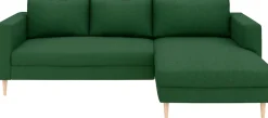 TRENDMANUFAKTUR Ecksofa »Amazing, wahlw. mit Schlaffunktion & Bettkasten, Fuß Buche lackiert« Recamiere beidseitig montierbar, L-Form,in Cord o. Struktur, B: 232 cm