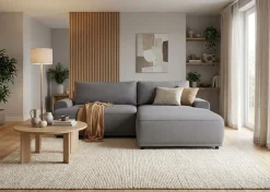 TRENDMANUFAKTUR Ecksofa »Fordon, Schlafsofa mit Bettkasten, Couch in L-Form, Breite 250 cm« in Struktur LUMOS, 3D-Effekt, anthrazit, Recamiere links