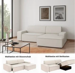 TRENDMANUFAKTUR Ecksofa »Graz, wahlweise mit Sitzvorschub und Bettkasten, L-Form, Breite 246 cm« in Cord-, haustierfreundlichem LEO Struktur- oder LUMOS-3D-Bezug