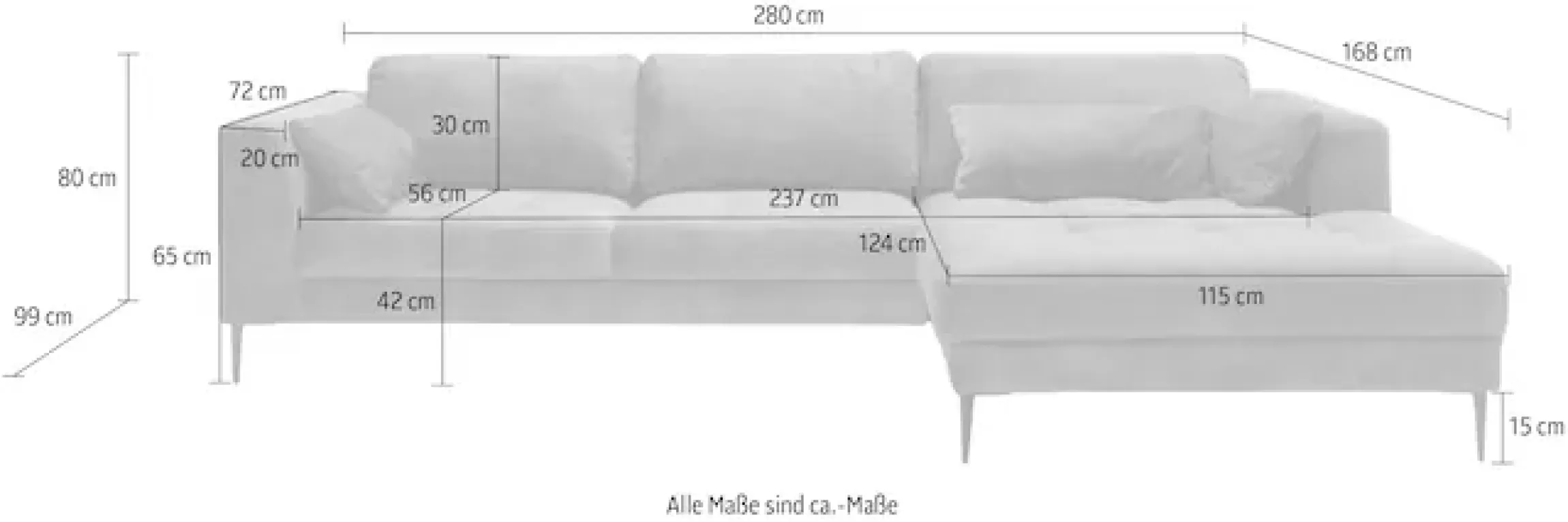 TRENDMANUFAKTUR Ecksofa »Luzi, wahlweise mit Schlaffunktion & Bettkasten. , L-Form« Designsofa mit tollem Sitzkomfort, Metallfüße schwarz, Breite 280 cm