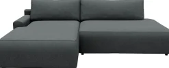 TRENDMANUFAKTUR Ecksofa »Prag, Schlafsofa mit Bettkasten, Couch in L-Form, Breite 253 cm« in feinem Strukturstoff, anthrazit, Recamiere links