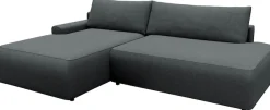TRENDMANUFAKTUR Ecksofa »Prag, Schlafsofa mit Bettkasten, Couch in L-Form, Breite 253 cm« in feinem Strukturstoff, anthrazit, Recamiere links