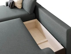 TRENDMANUFAKTUR Ecksofa »Prag, Schlafsofa mit Bettkasten, Couch in L-Form, Breite 253 cm« in feinem Strukturstoff, anthrazit, Recamiere links