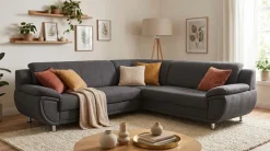 TRENDMANUFAKTUR Ecksofa »Rondo wahlweise mit Schlaffunktion, bequeme Armlehnen« L-Form, wahlw.mit Federkern, Füße chromfarben, Unser Dauertiefpreis