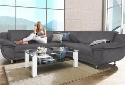 TRENDMANUFAKTUR Ecksofa »Rondo wahlweise mit Schlaffunktion, bequeme Armlehnen« L-Form, wahlw.mit Federkern, Füße chromfarben, Unser Dauertiefpreis