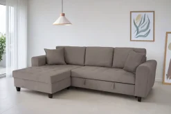 Trends by HG Ecksofa »Moritz L-Form, B: 265 cm« mit Schlaffunktion, Bettkasten & Zierkissen