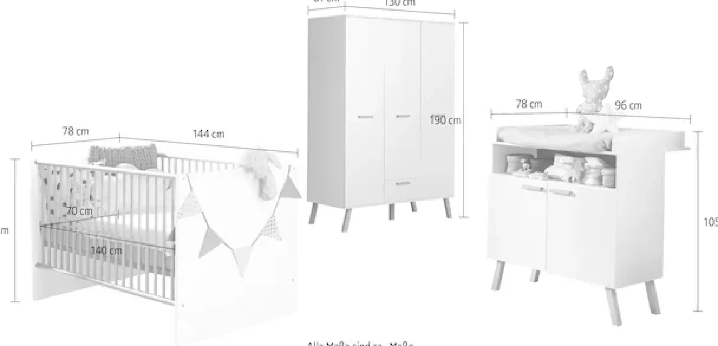 trendteam Babymöbel-Set »Mats« Set, Bett, Wickelkommode, Schrank, 3 tlg.