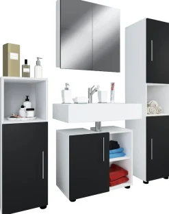 VCM Badmöbel-Set »4-tlg. Badmöbel Set Komplett Badschrank Flandu Ill« 4 Stk. tlg.