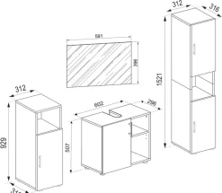VCM Badmöbel-Set »4-tlg. Badmöbel Set Komplett Badschrank Flandu Ill« 4 Stk. tlg.