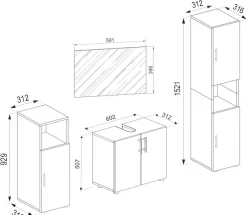 VCM Badmöbel-Set »4-tlg. Badmöbel Set Komplett Badschrank Flandu II« 4 Stk. tlg.