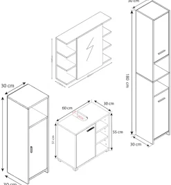 VCM Badmöbel-Set »4-tlg. Komplett Badmöbel Badschrank Set Zalo I« 4 Stk. tlg.